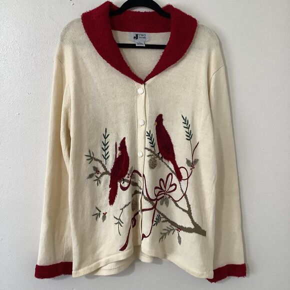 Vintage Y2K Cream Cardinal Cottagecore Cozycore Granny Knitted Cardigan XL - Picture 1 of 11